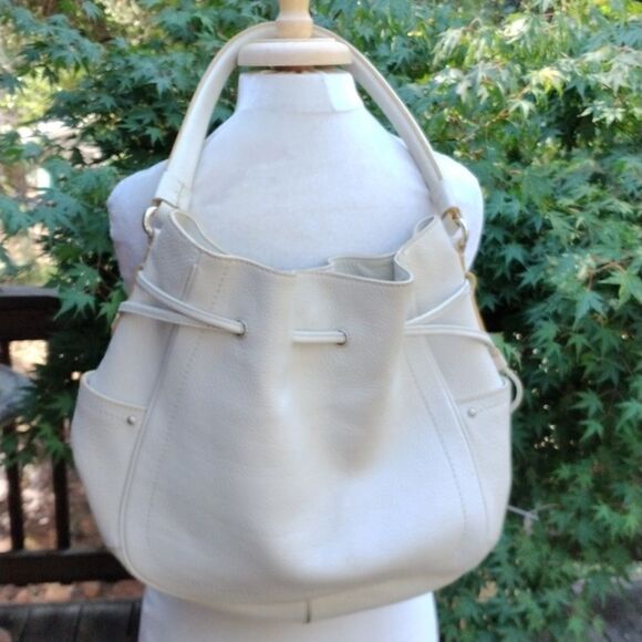 Cole Haan Leather Ivory White Drawstring Hobo Bag - Picture 15 of 16